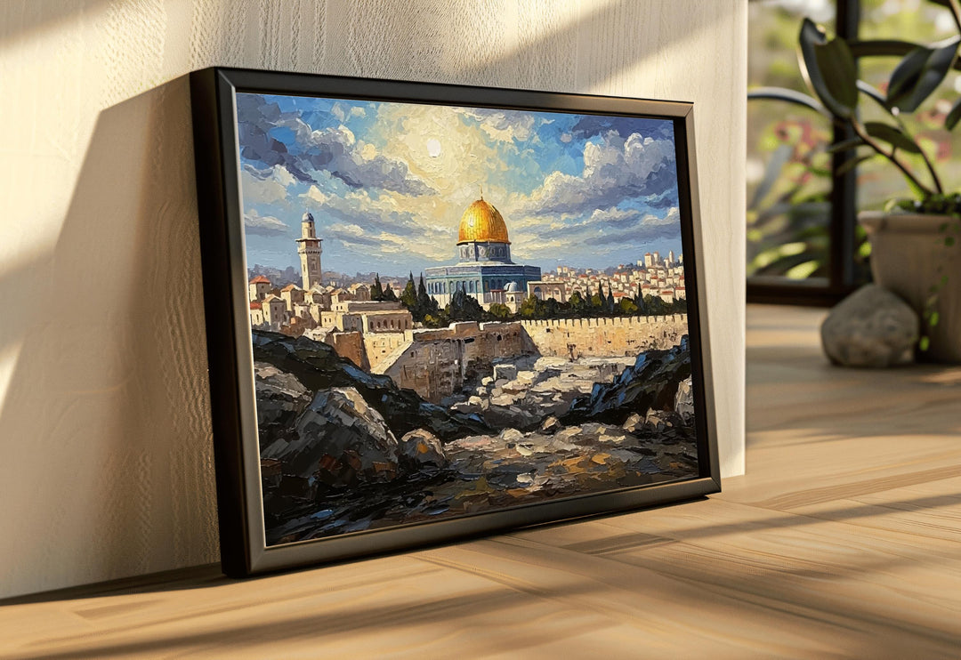Jerusalem skyline-inspired wall art featuring sacred landmarks