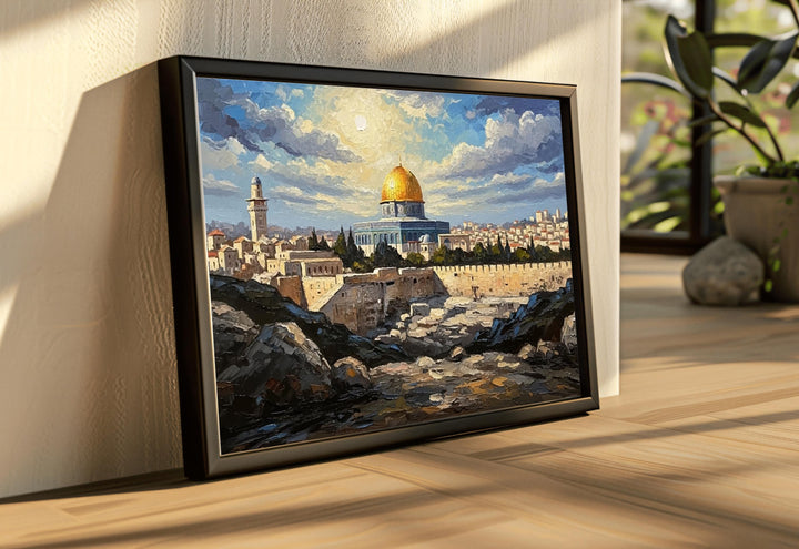 Jerusalem skyline-inspired wall art featuring sacred landmarks