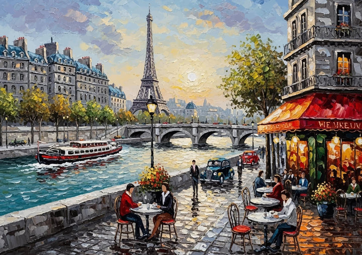 decorative eiffel tower wall art on gray-toned canvas