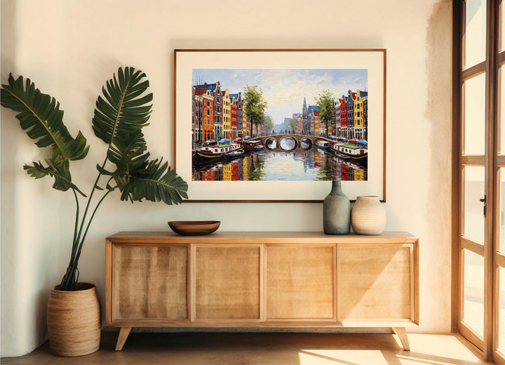 Premium canvas wall art ready to hang Amsterdam cityscape