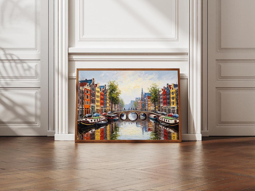 Colorful Dutch houses reflected in canal water in wall art