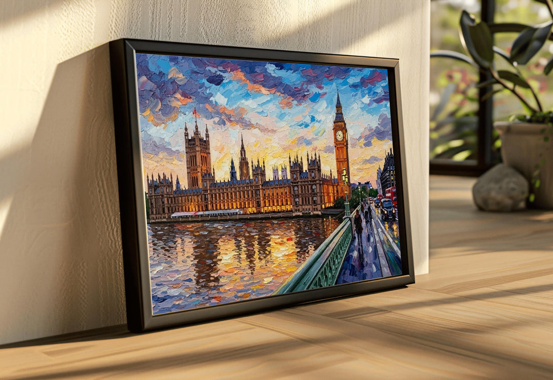 Evening view of Big Ben and Parliament in textured art print