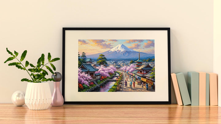Oil-painting style texture landscape of Fuji and Chureito Pagoda