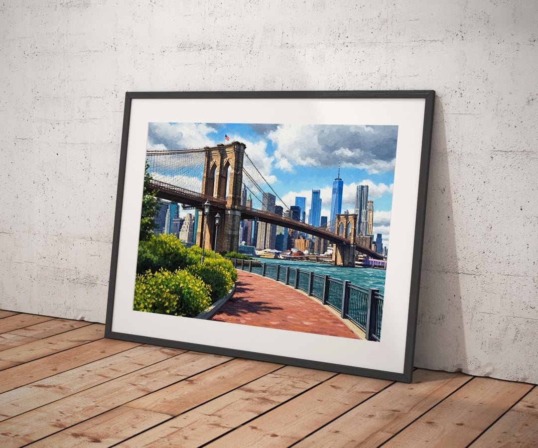 Vibrant NYC skyline artwork textured oil-painting style print