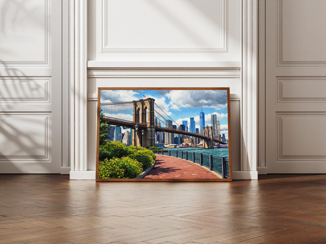 Evening NYC skyline over Brooklyn Bridge, canvas print