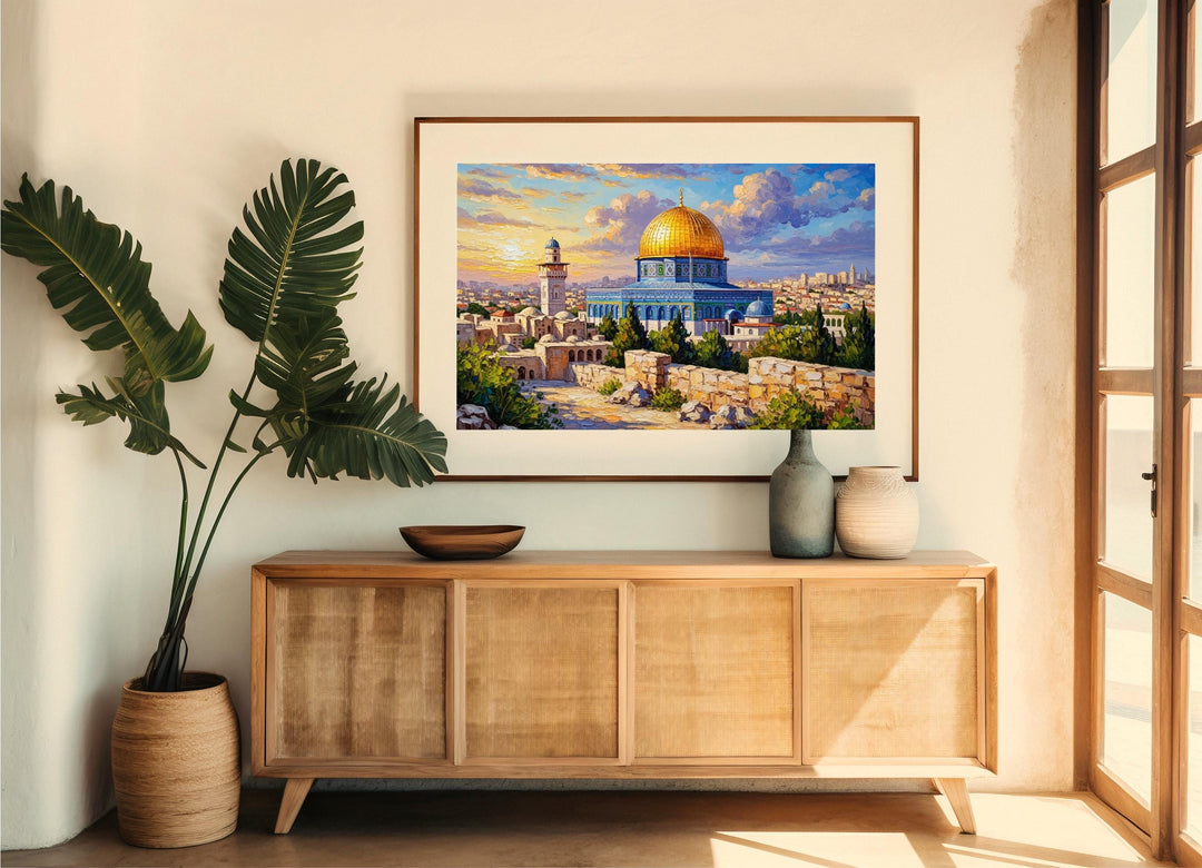 Jerusalem travel art on wall canvas – intricate architectural lines