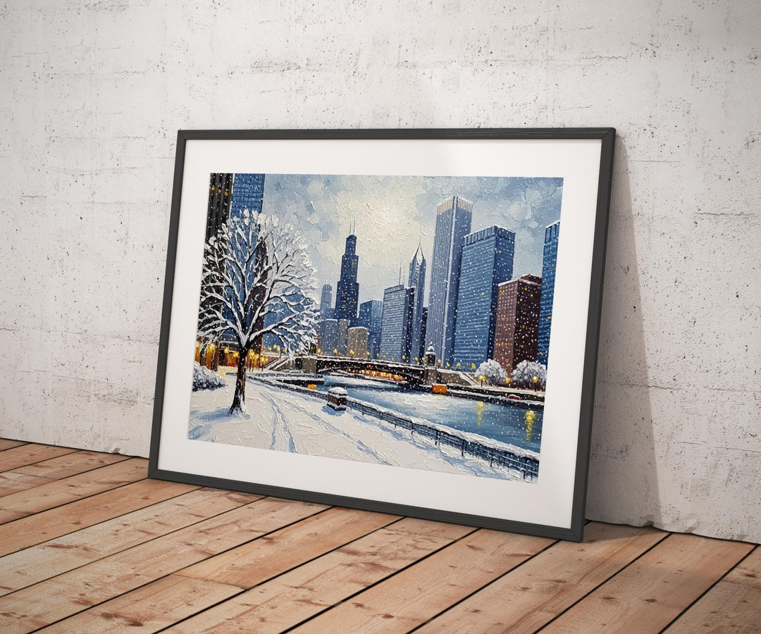 Urban winter landscape Chicago poster for gallery walls