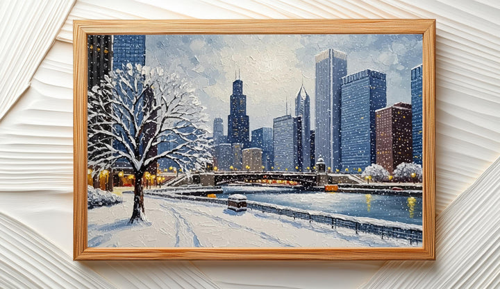 Premium wall art poster of Chicago cityscape in winter