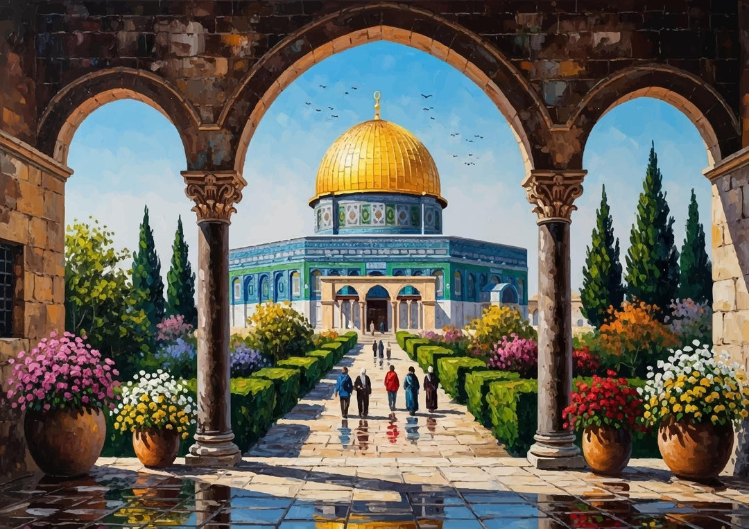 Jerusalem Al Aqsa abstract wall art print with oil texture
