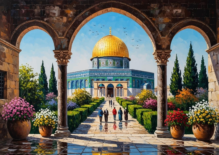 Jerusalem Al Aqsa abstract wall art print with oil texture