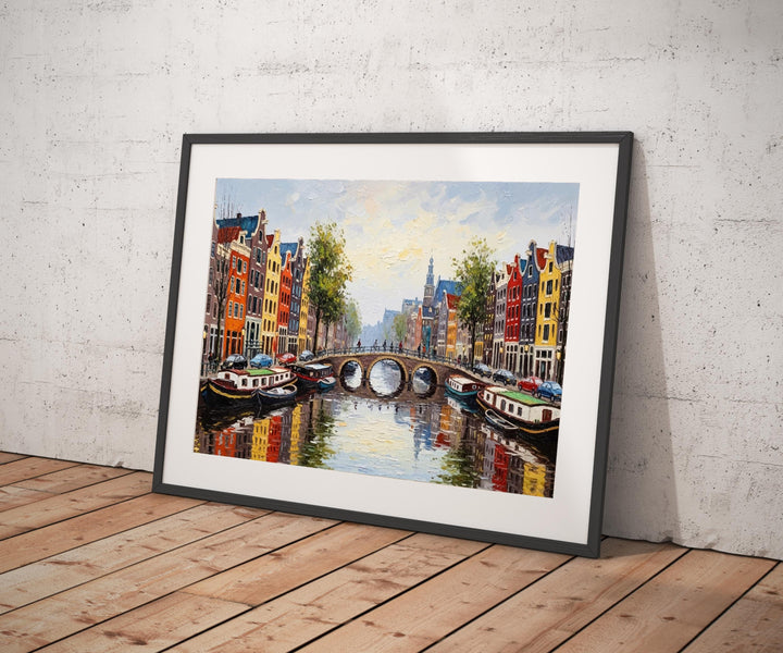 Evening light on canal scene in warm tones canvas print