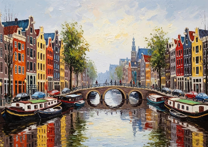 Bright and lively European cityscape wall art for home