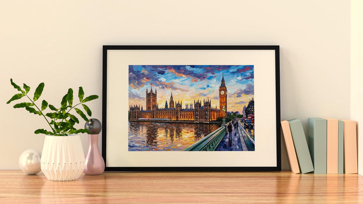 British landmark print in oil-paint texture