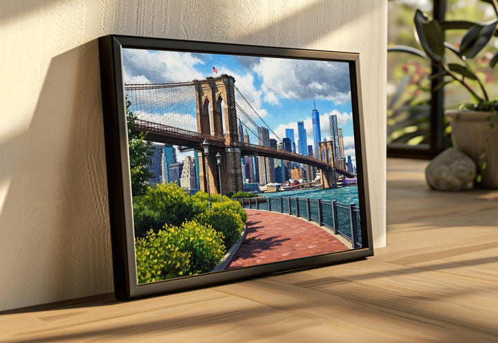 Brooklyn Bridge view art print with dramatic sky urban decor