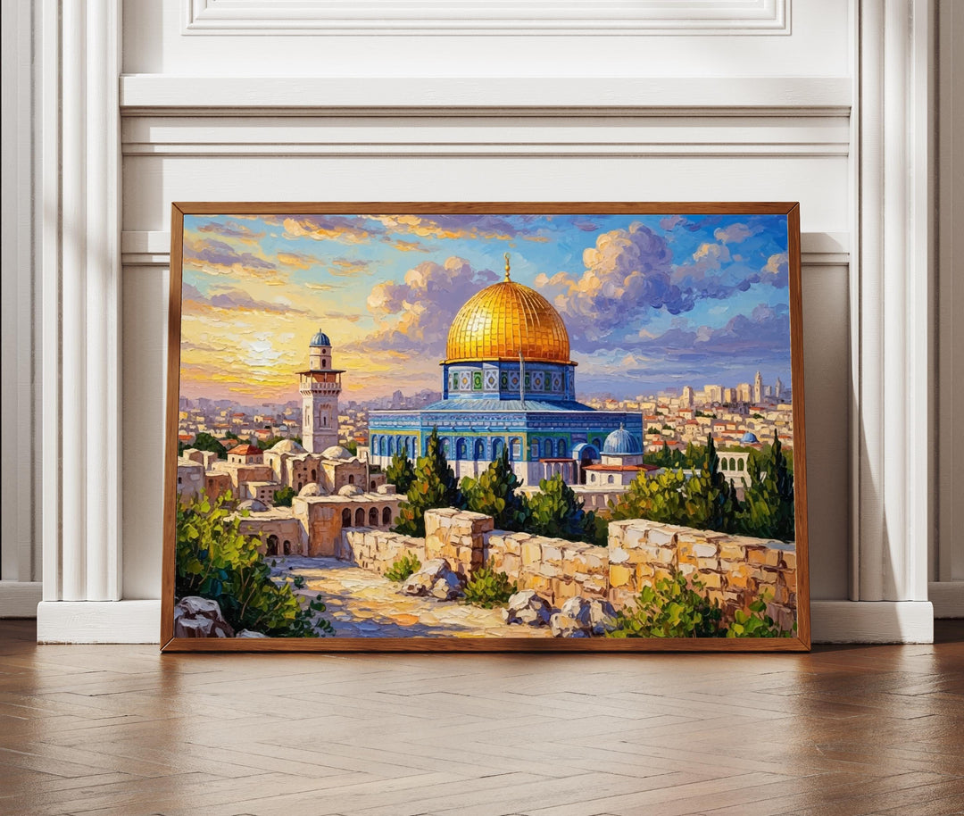 Dome of the Rock Jerusalem wall art – textured oil painting close-up