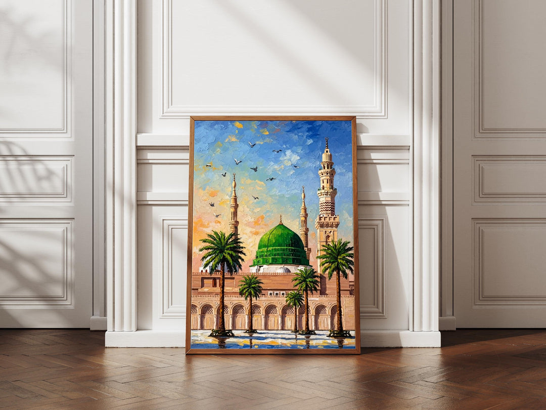 Close-up of Green Dome Medina wall decor showing oil-painting texture