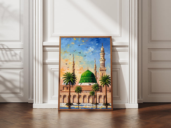 Close-up of Green Dome Medina wall decor showing oil-painting texture