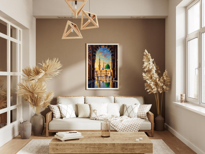 Framable Masjid an-Nabawi wall art with soft green palette and texture