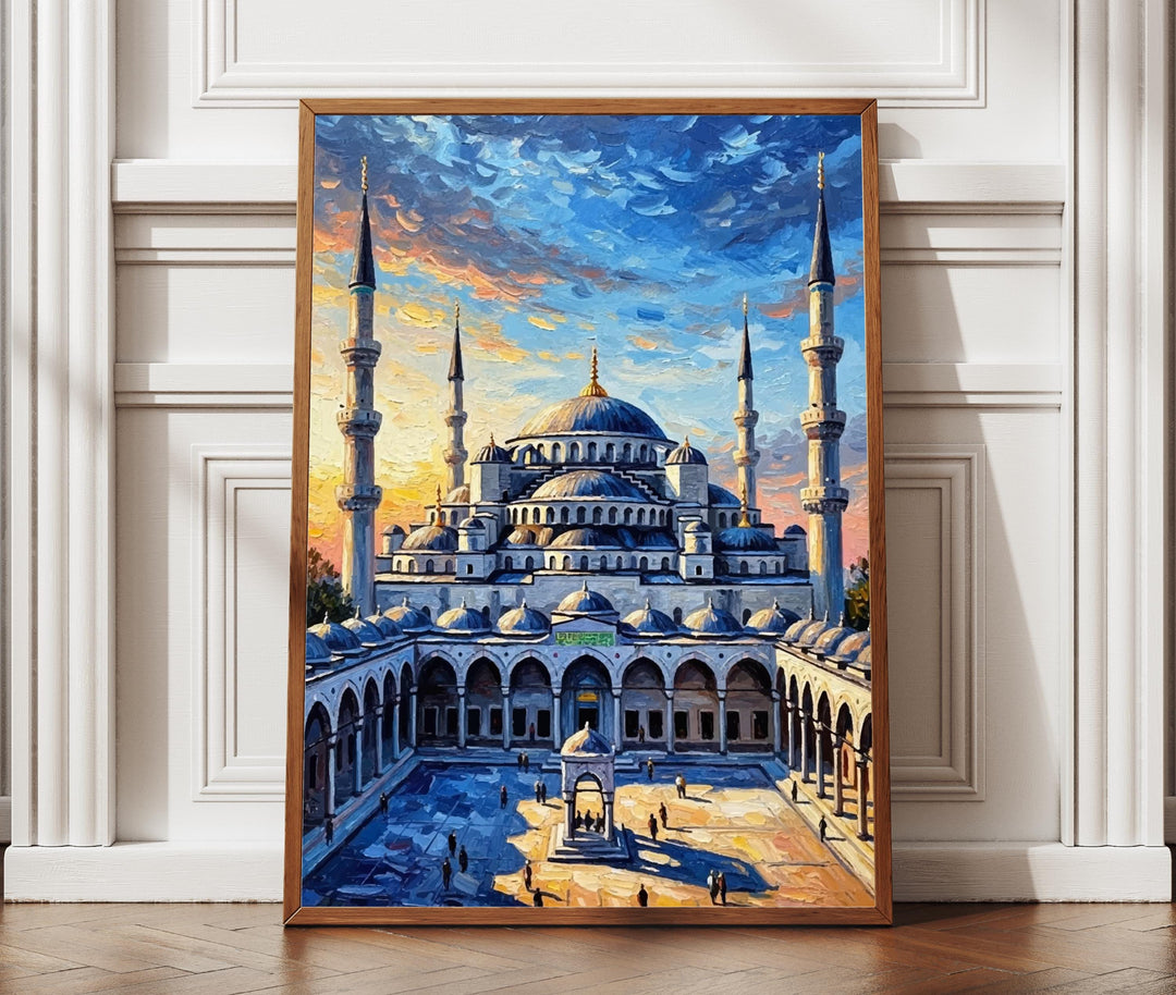 Blue Mosque domes and minarets in oil painting style wall art