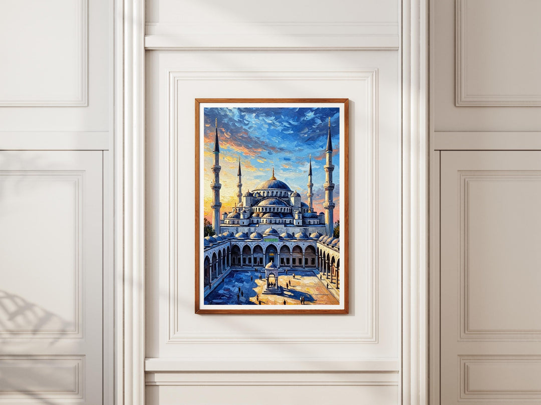 Ottoman architecture silhouette with blue domes for home decor