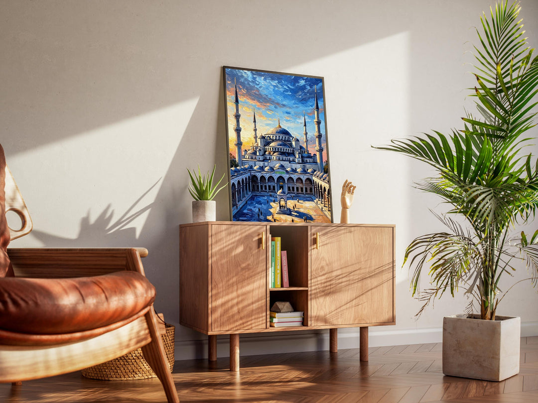 Blue Mosque perspective with minarets in oil-painting mood