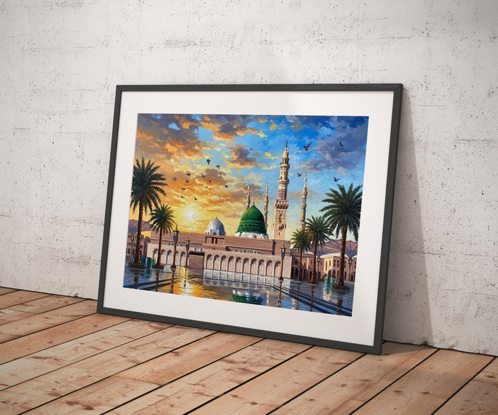 Oil-textured mosque illustration for wall art