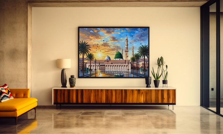 Historic Medina skyline travel poster with green dome