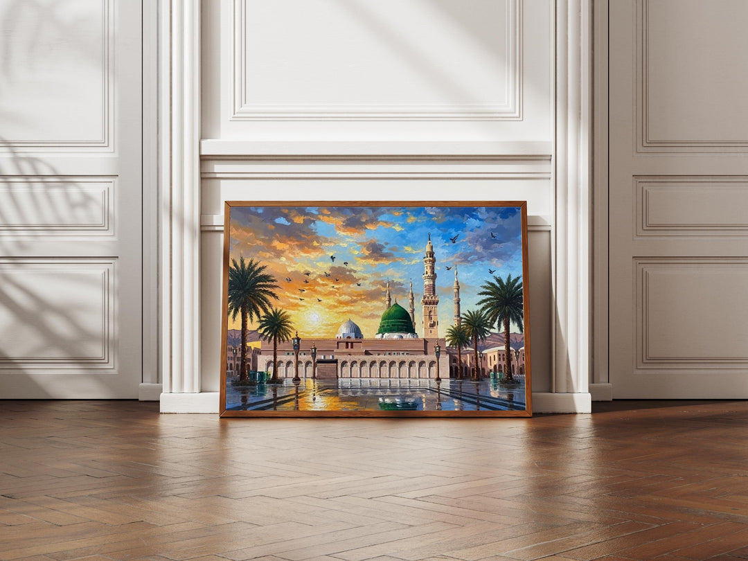 Green dome mosque detail in Medina travel poster artwork