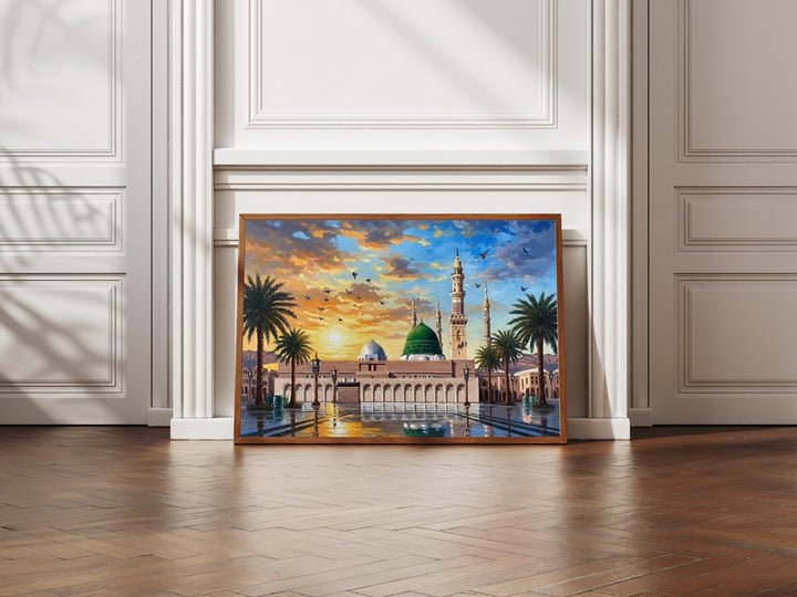 Green dome mosque detail in Medina travel poster artwork