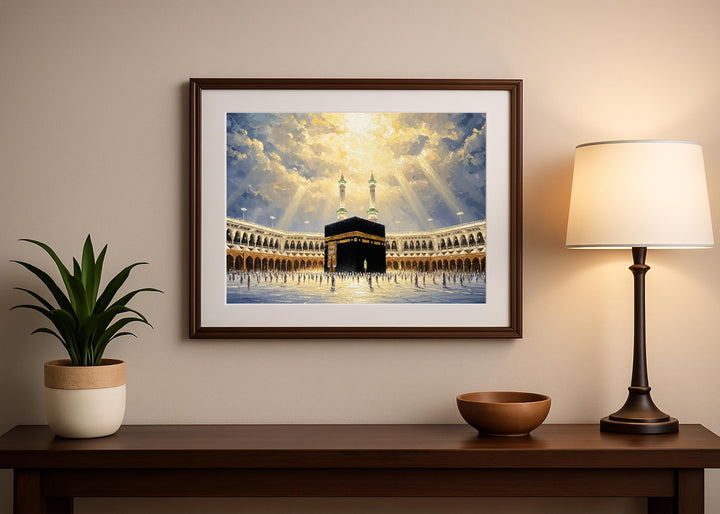 Islamic geometric and calligraphic accents on canvas wall decor