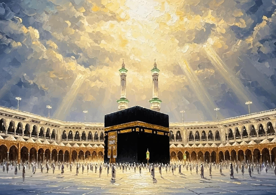 Decorative wall art celebrating Islamic heritage in oil texture style