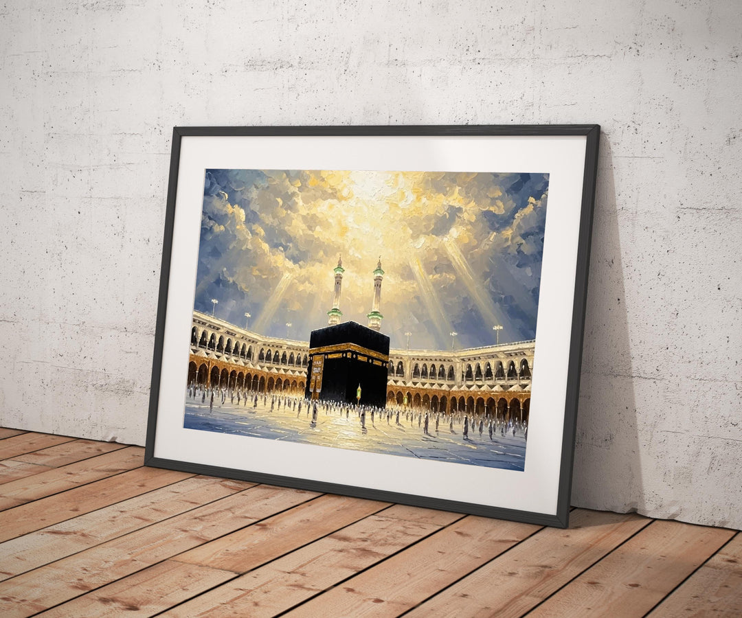 Modern abstract Islamic art with Mecca motif and soft shading