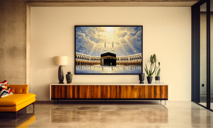 Premium canvas wall art ready to hang featuring Kaaba silhouette