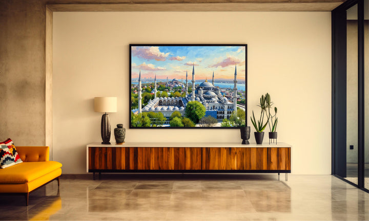 Evening light over the Blue Mosque illustration wall art print