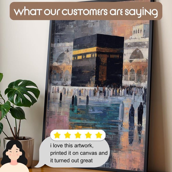 Contemporary Islamic wall decor with stylized mosque silhouette in muted tones