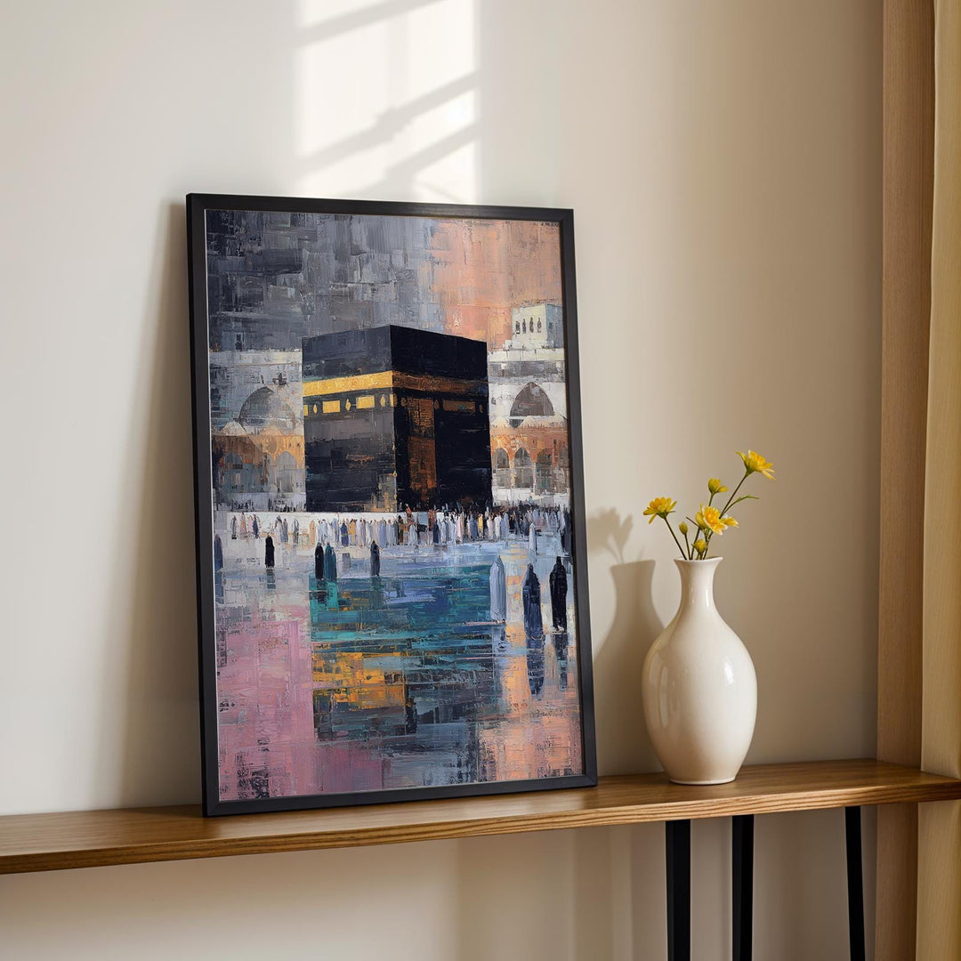 Spiritual Kaaba wall art in modern abstract style for Ramadan decor