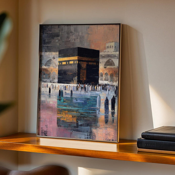 Wide view of mosque-inspired abstract art ideal for Ramadan living room