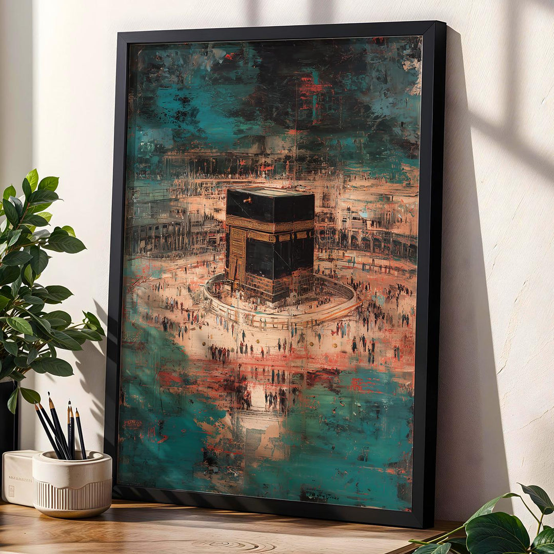 Kaaba abstract art print close-up with geometric design