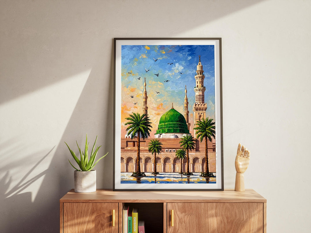 Islamic abstract wall art with Medina skyline and geometric forms
