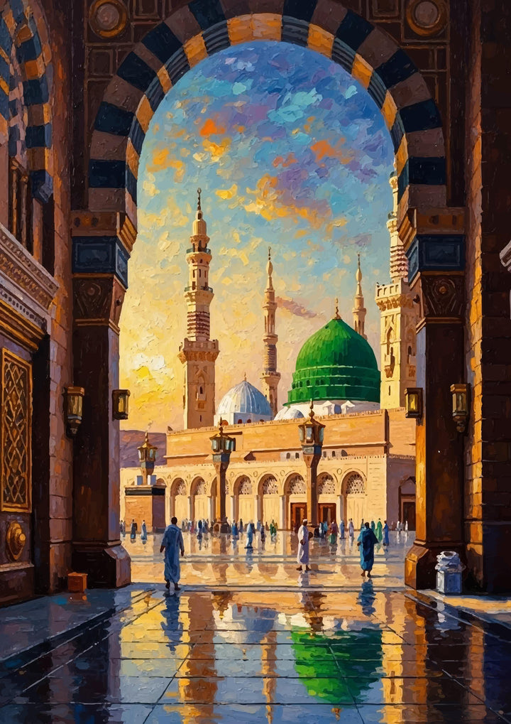 Abstract Islamic wall art collection inspired by Medina's Green Dome