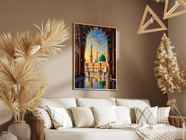 Islamic art wall decor featuring Green Dome Medina in vivid oil-painted style