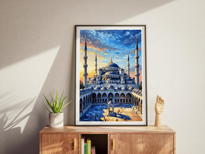 Evening light on Istanbul mosque in blue tones wall art