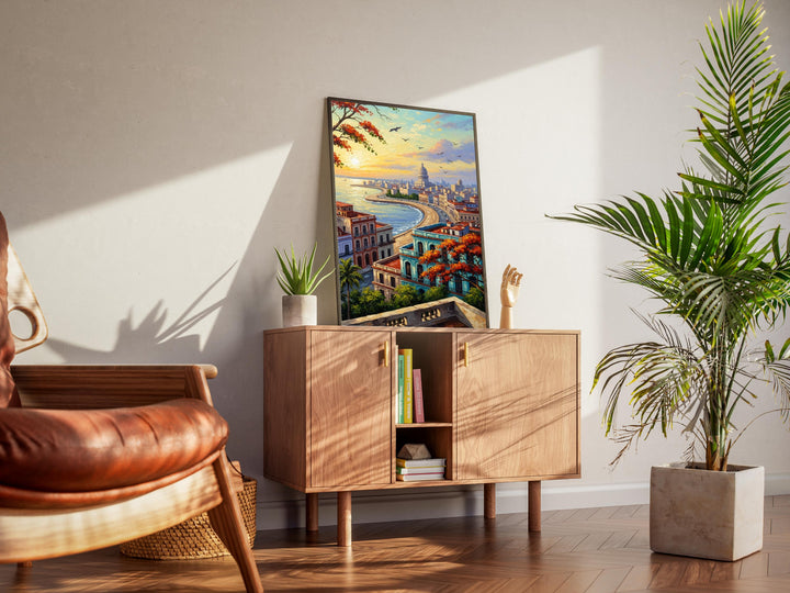 Pastel and bold tones on Cuban cityscape for living room decor