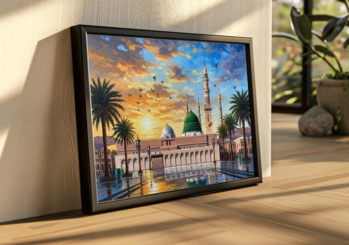 Masjid an-Nabawi in oil painting texture on wall decor