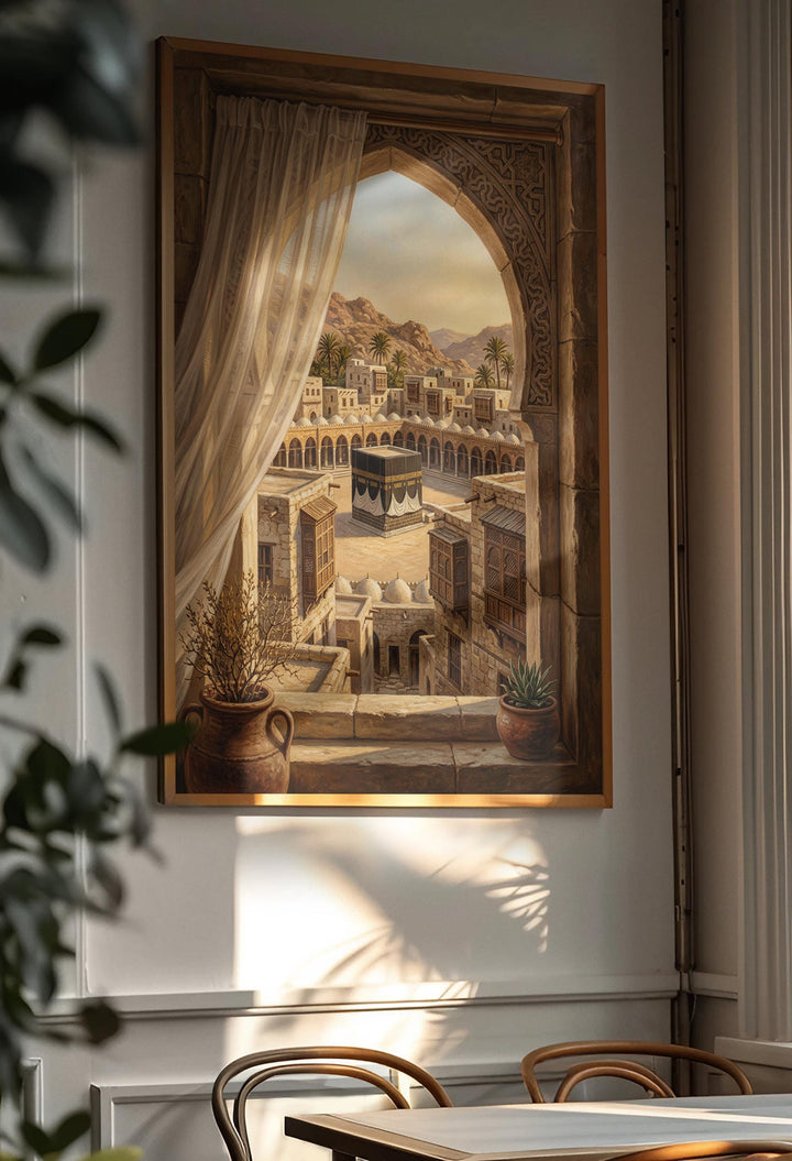 Close-up of Mecca wall art print highlighting mosque details