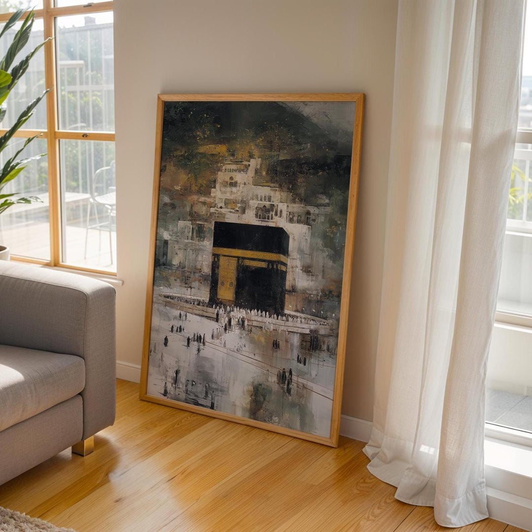 Minimalist Kaaba motif wall art ready for framing