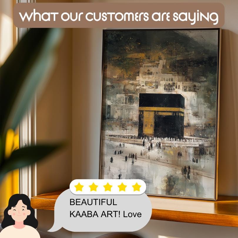 Close-up of Kaaba-inspired wall art print in black and white