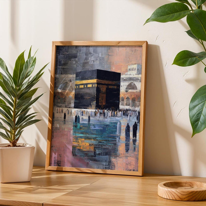 Elegant Muslim home decor painting featuring Kaaba in contemporary abstract design