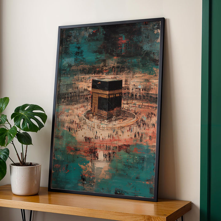 Abstract Kaaba motif wall art for living room decor