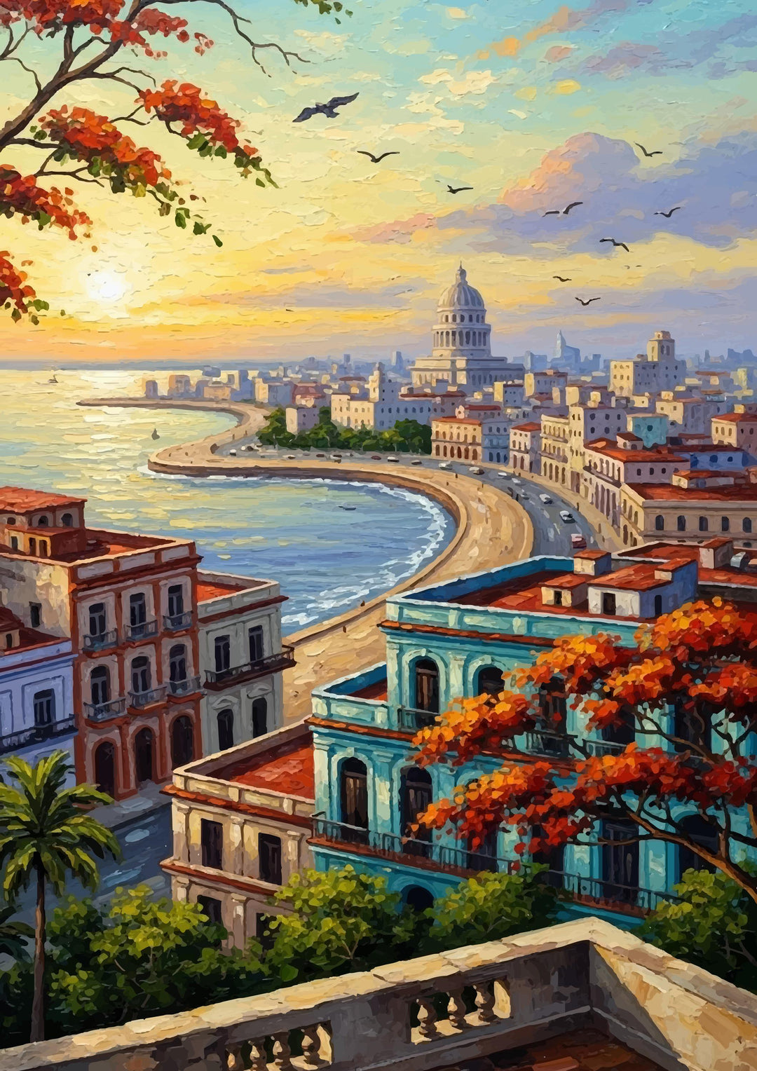 Warm coastal hues in Caribbean cityscape